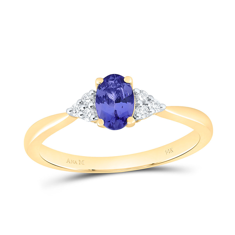 1/10CTW-NAT DIA ANA M 6X4MM-OV-TANZNITE NAT GEM OVAL RING Daisy Joyeria