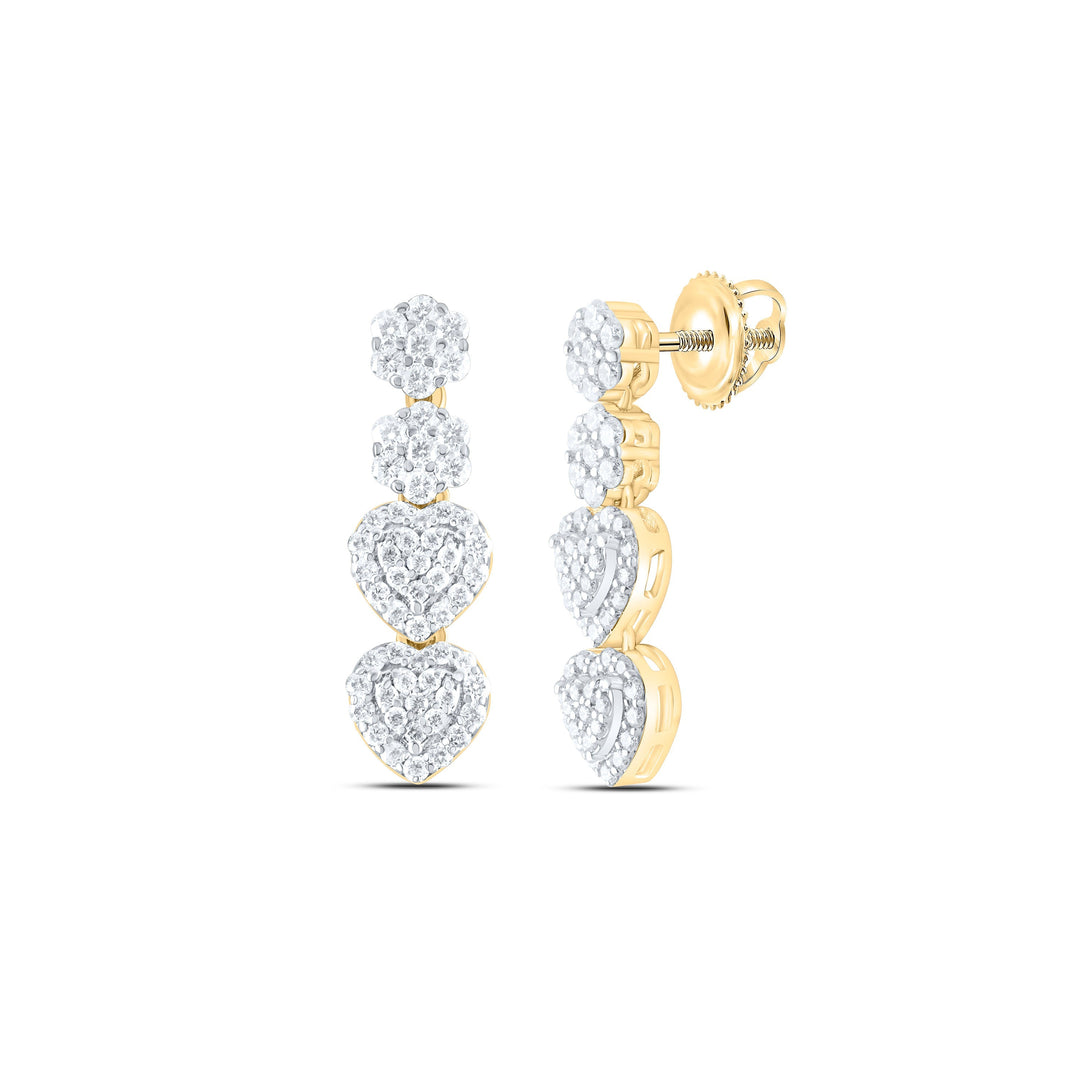 1CTW-NAT DIA ANA M FASHION FLOWER HEART DANGLING EARRING Daisy Joyeria