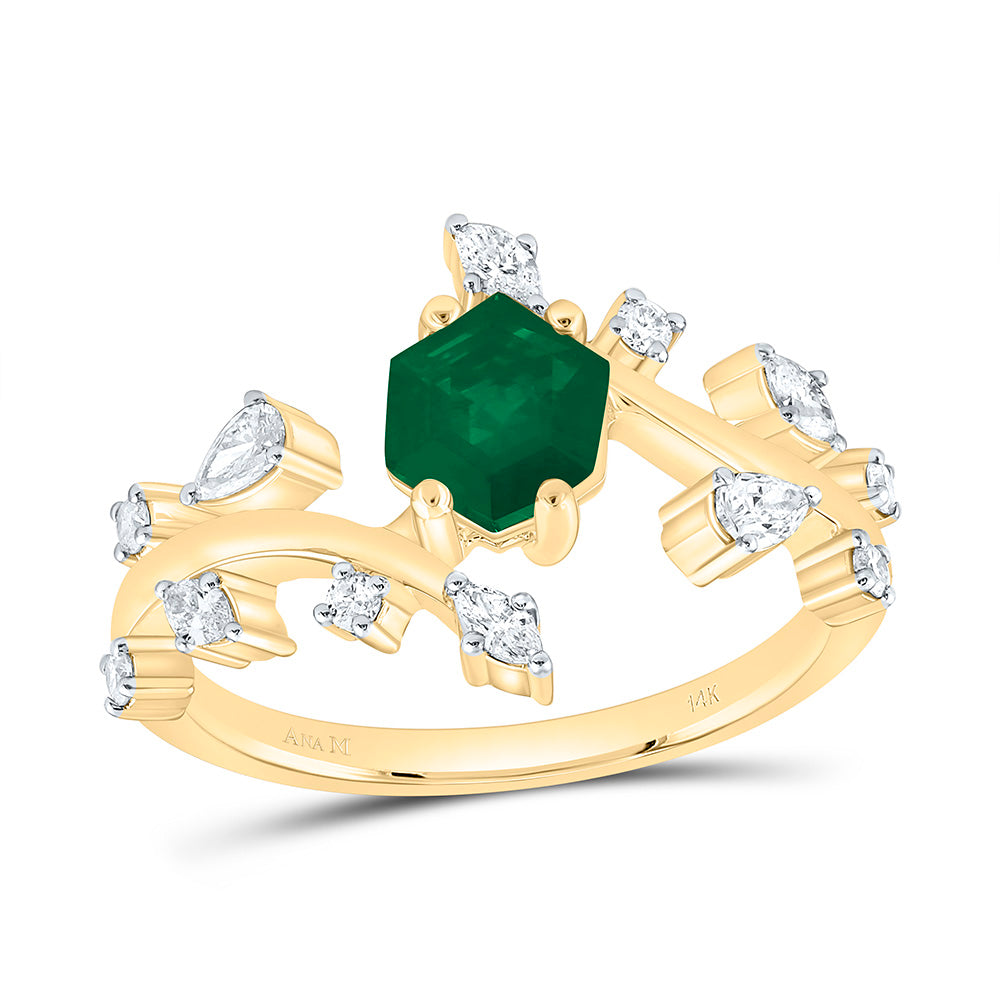 1/3CTW-NAT DIA ANA M 6.5X5.6MM HEXAGON-EM NAT GEM RING Daisy Joyeria