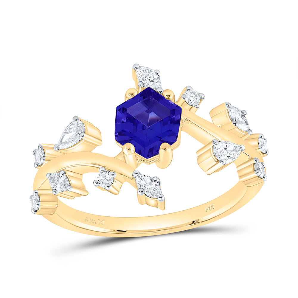 1/3CTW-NAT DIA ANA M 6.5X5.6MM HEXAGON-TANZNITE NAT GEM RING Daisy Joyeria