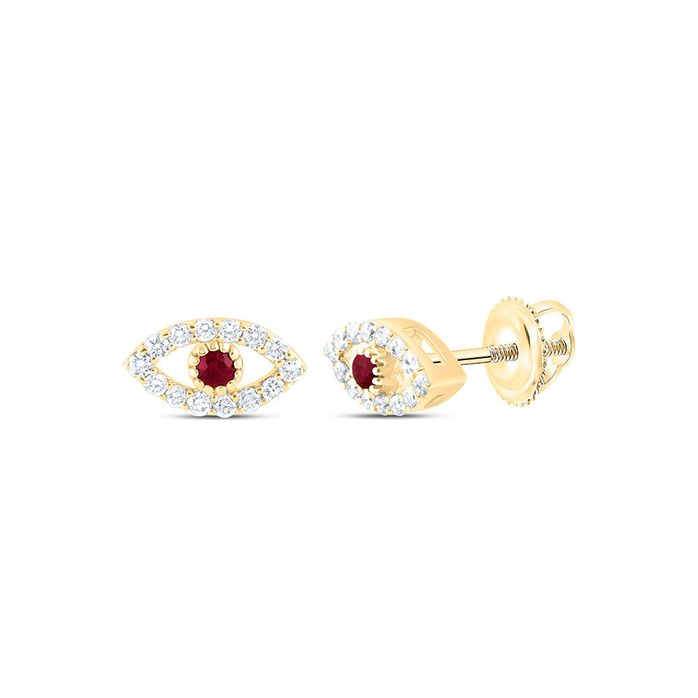 1/8CTW-NAT DIA ANA M 1.7MM RD-RUBY NAT GEM EVIL EYE EARRING Daisy Joyeria