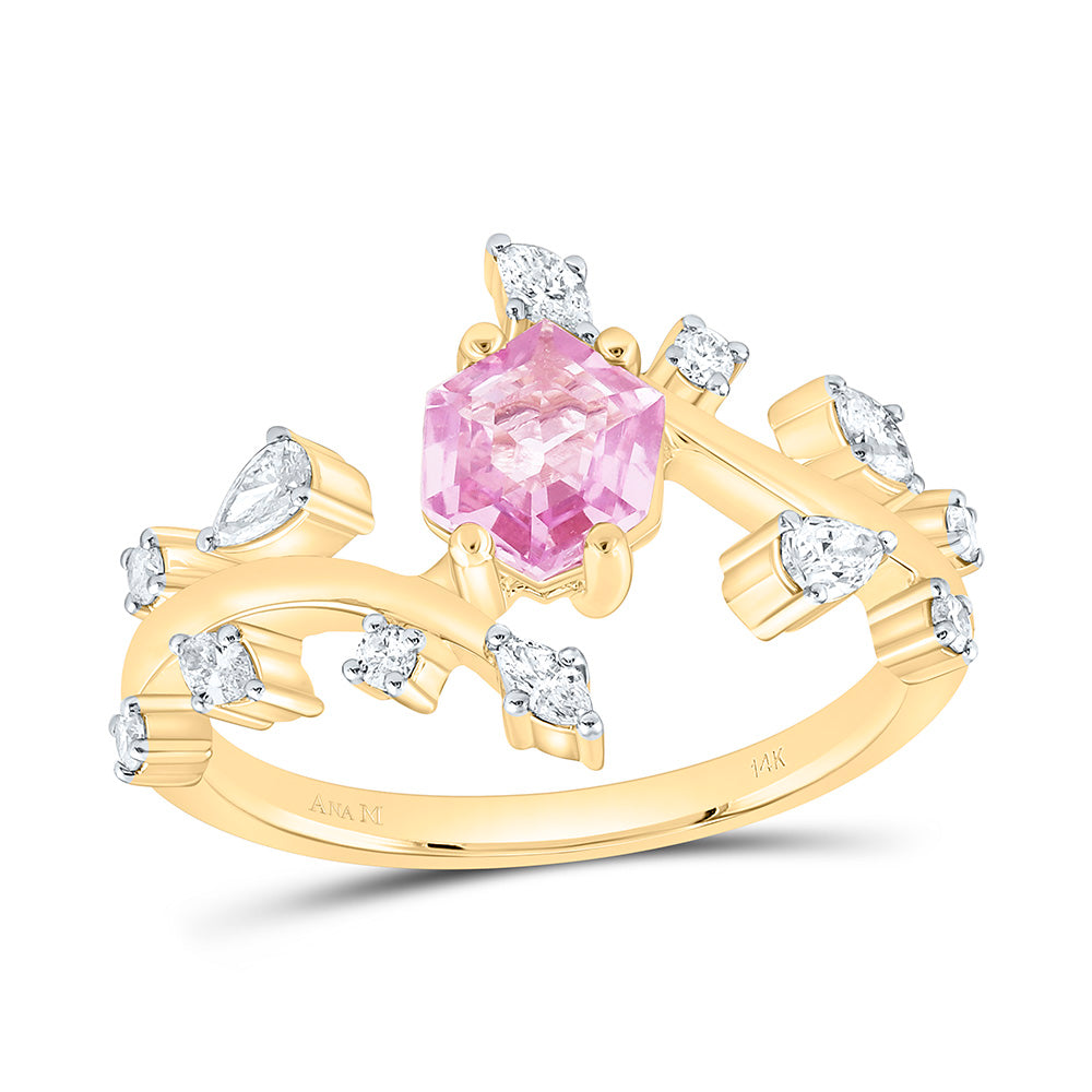 1/3CTW-NAT DIA ANA M 6.5X5.6MM HEXAGON-PINK SAPP NAT GEM RING Daisy Joyeria