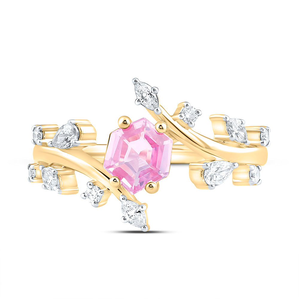 1/3CTW-NAT DIA ANA M 6.5X5.6MM HEXAGON-PINK SAPP NAT GEM RING Daisy Joyeria