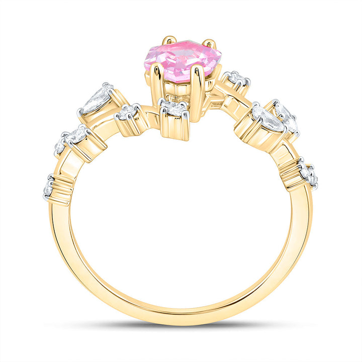 1/3CTW-NAT DIA ANA M 6.5X5.6MM HEXAGON-PINK SAPP NAT GEM RING Daisy Joyeria