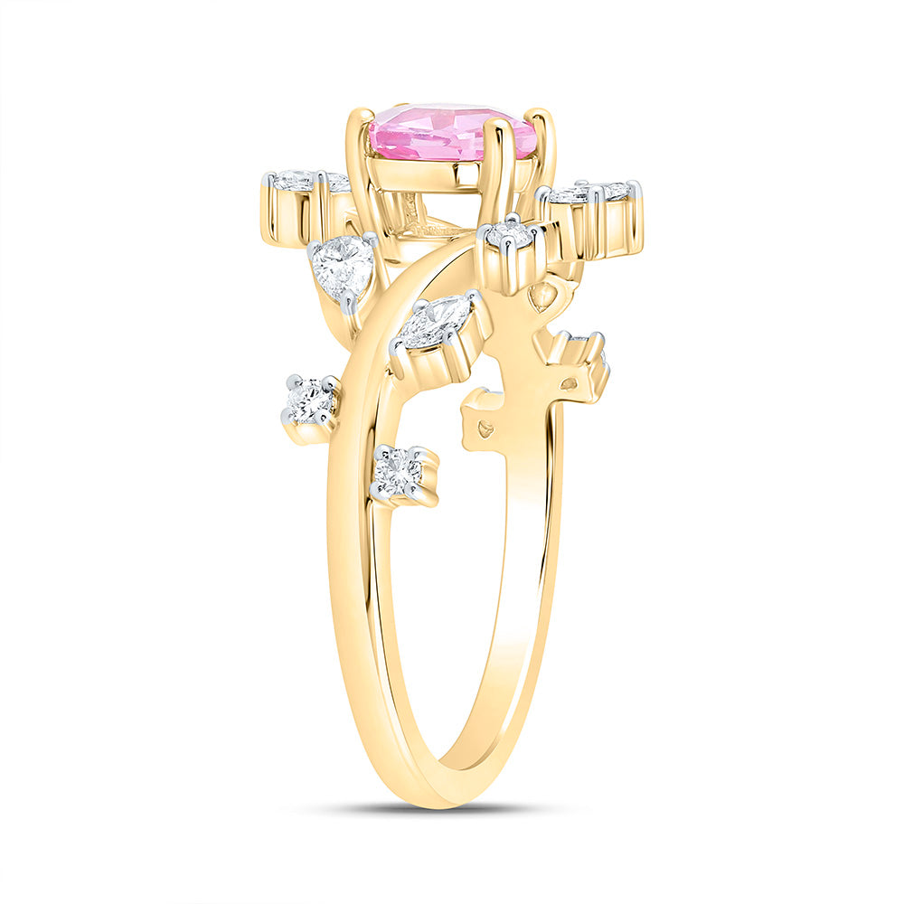 1/3CTW-NAT DIA ANA M 6.5X5.6MM HEXAGON-PINK SAPP NAT GEM RING Daisy Joyeria