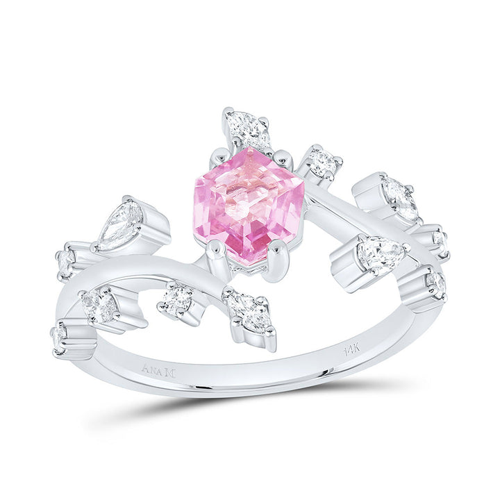 1/3CTW-NAT DIA ANA M 6.5X5.6MM HEXAGON-PINK SAPP NAT GEM RING Daisy Joyeria