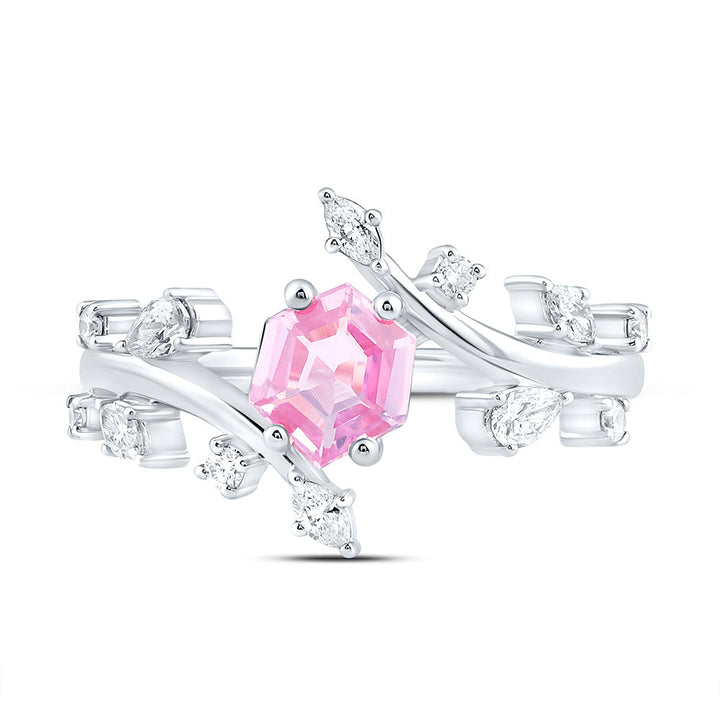 1/3CTW-NAT DIA ANA M 6.5X5.6MM HEXAGON-PINK SAPP NAT GEM RING Daisy Joyeria