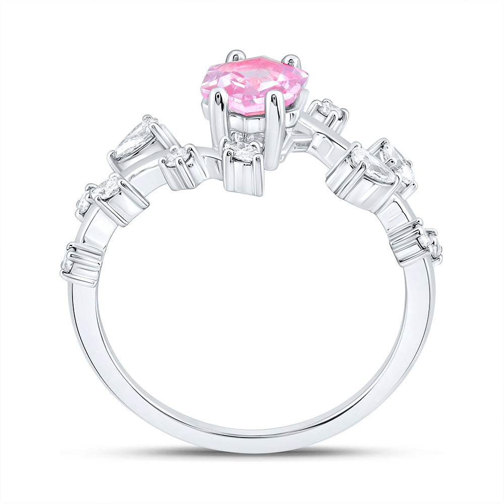 1/3CTW-NAT DIA ANA M 6.5X5.6MM HEXAGON-PINK SAPP NAT GEM RING Daisy Joyeria