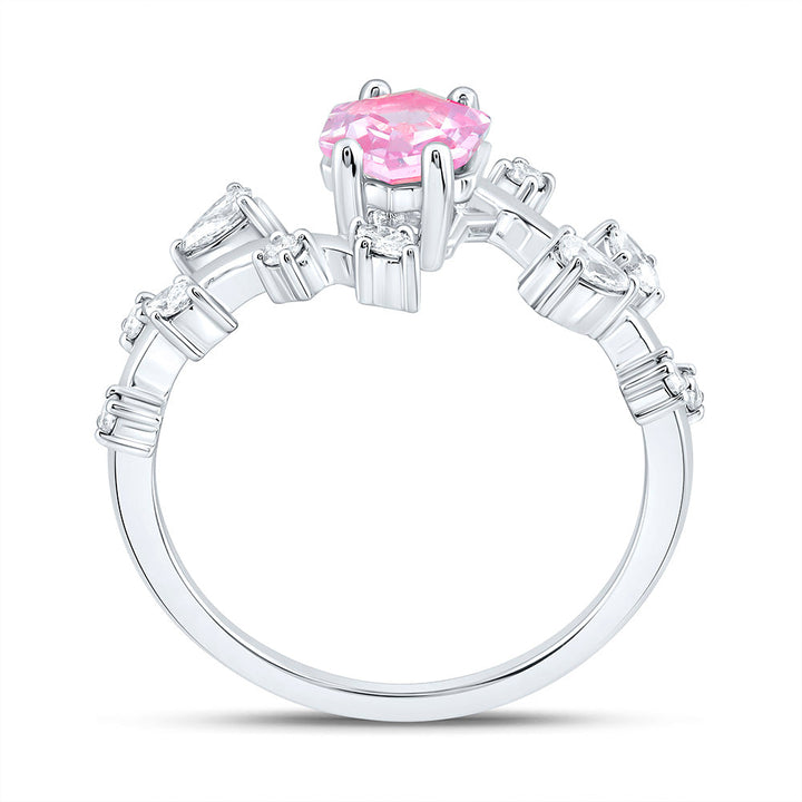 1/3CTW-NAT DIA ANA M 6.5X5.6MM HEXAGON-PINK SAPP NAT GEM RING Daisy Joyeria