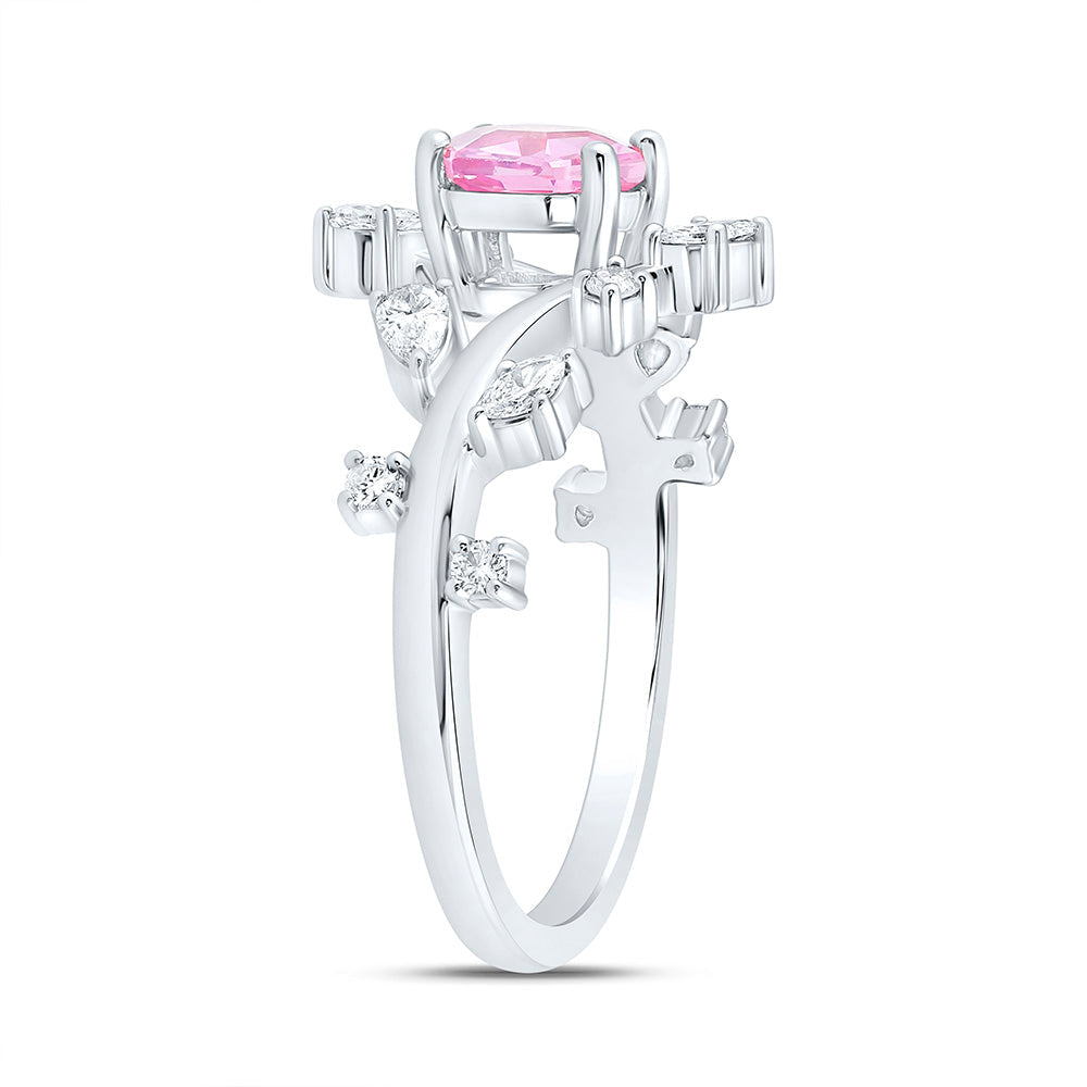 1/3CTW-NAT DIA ANA M 6.5X5.6MM HEXAGON-PINK SAPP NAT GEM RING Daisy Joyeria