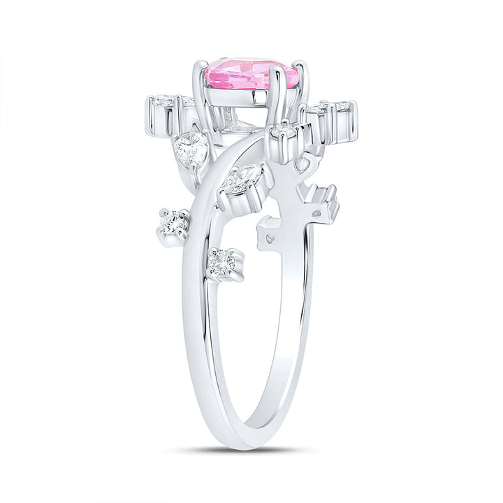 1/3CTW-NAT DIA ANA M 6.5X5.6MM HEXAGON-PINK SAPP NAT GEM RING Daisy Joyeria