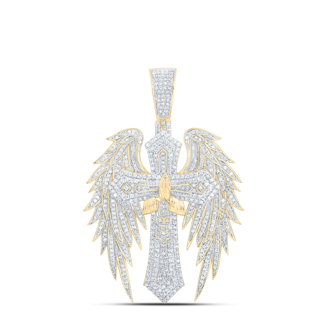 1 3/4CTW-NAT DIA NK CROSS WINGS MENS CHARM Daisy Joyeria