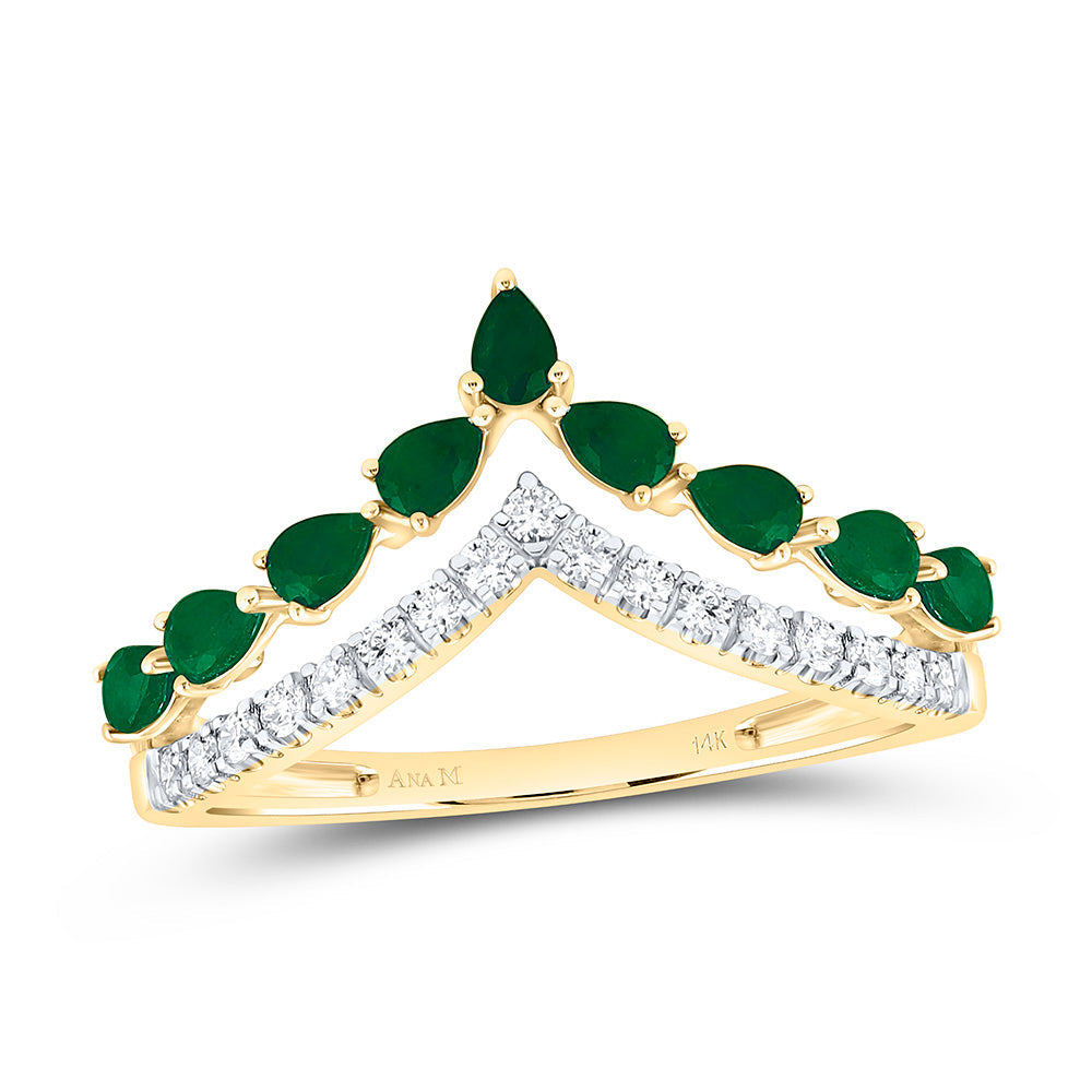 1/5CTW-NAT DIA ANA M 1/2CT-PS-EM NAT GEM PEAR RING Daisy Joyeria