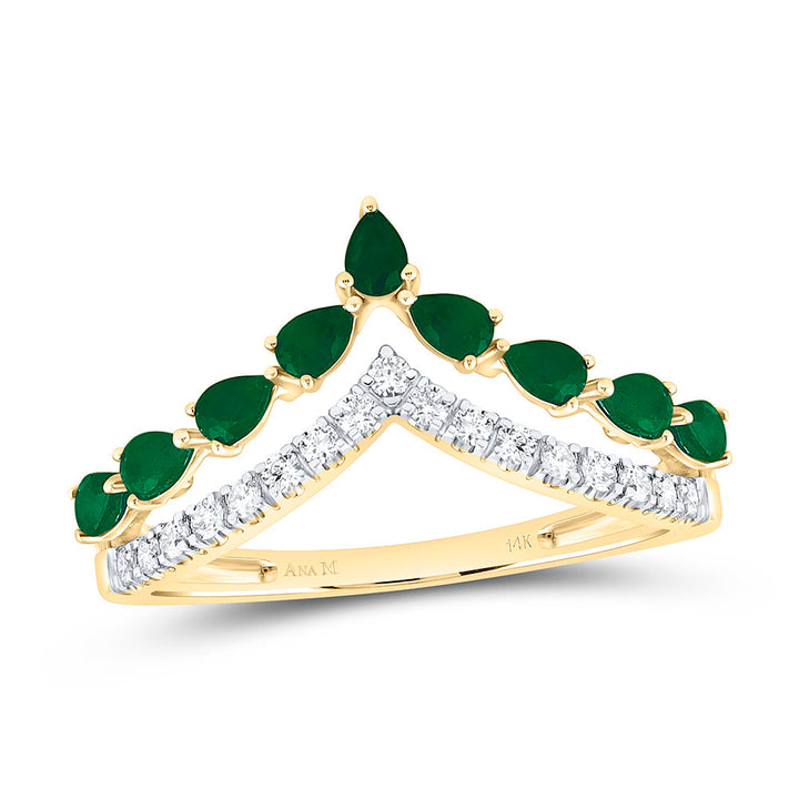 1/5CTW-NAT DIA ANA M 1/2CT-PS-EM NAT GEM PEAR RING Daisy Joyeria