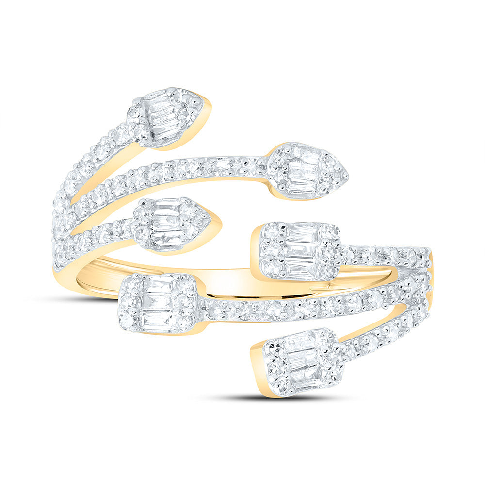 3/8CTW-NAT DIA NK FASHION PEAR EMERALD CUFF RING Daisy Joyeria