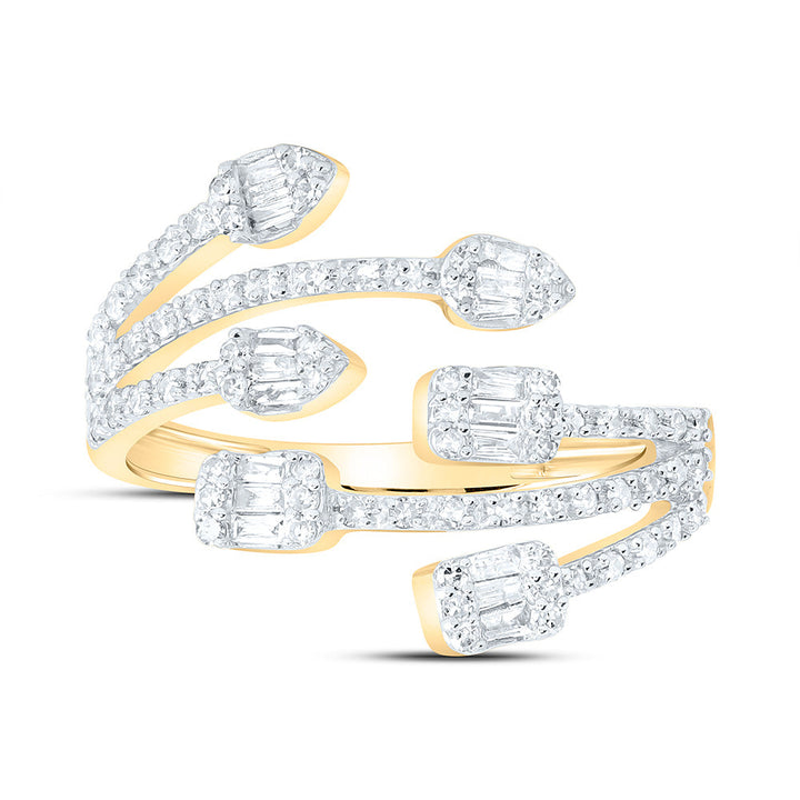 3/8CTW-NAT DIA NK FASHION PEAR EMERALD CUFF RING Daisy Joyeria