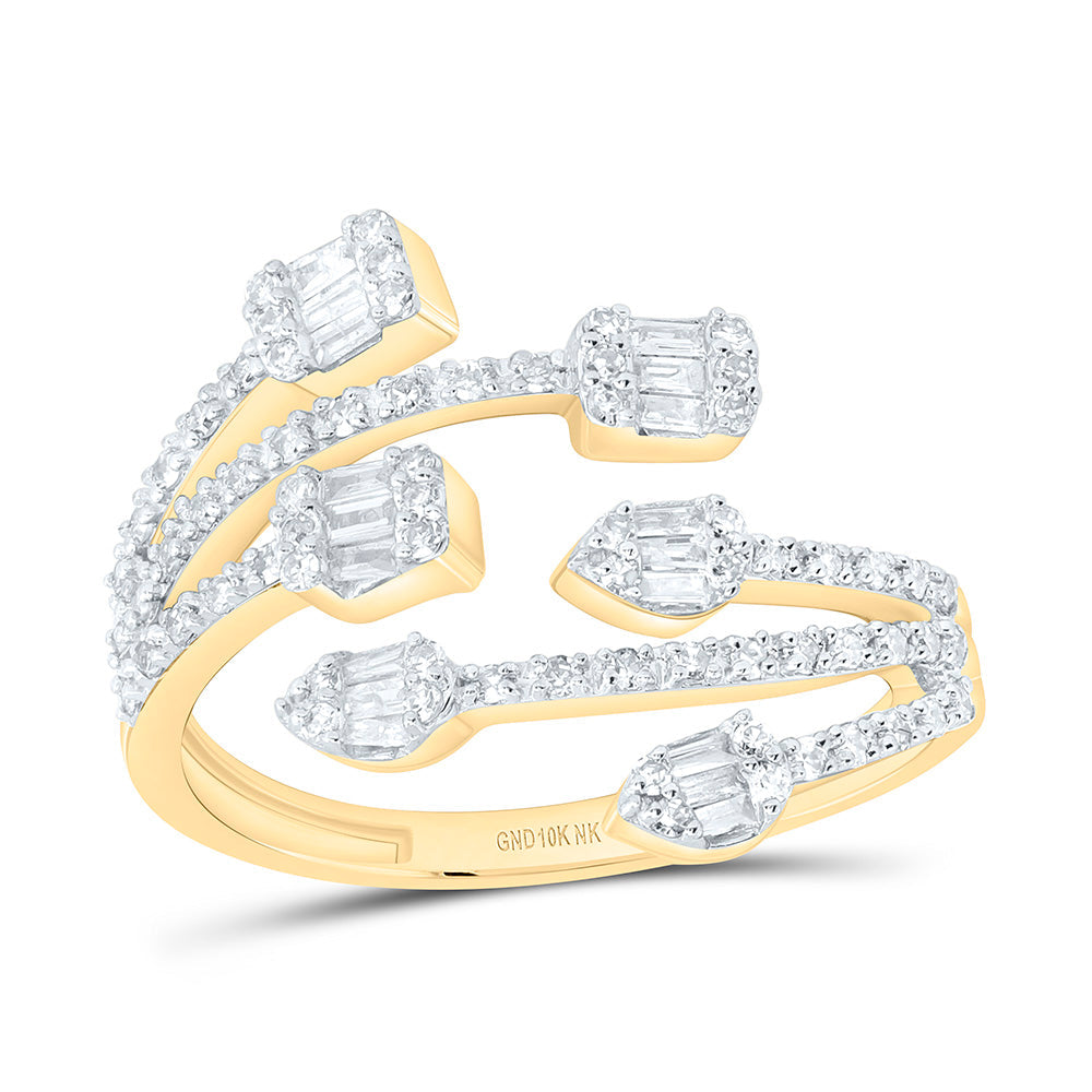 3/8CTW-NAT DIA NK FASHION PEAR EMERALD CUFF RING Daisy Joyeria