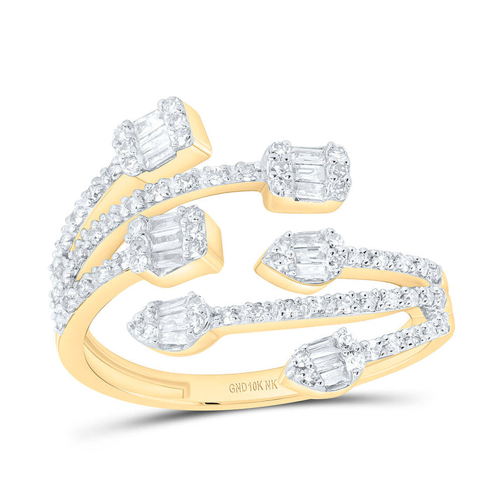 3/8CTW-NAT DIA NK FASHION PEAR EMERALD CUFF RING Daisy Joyeria