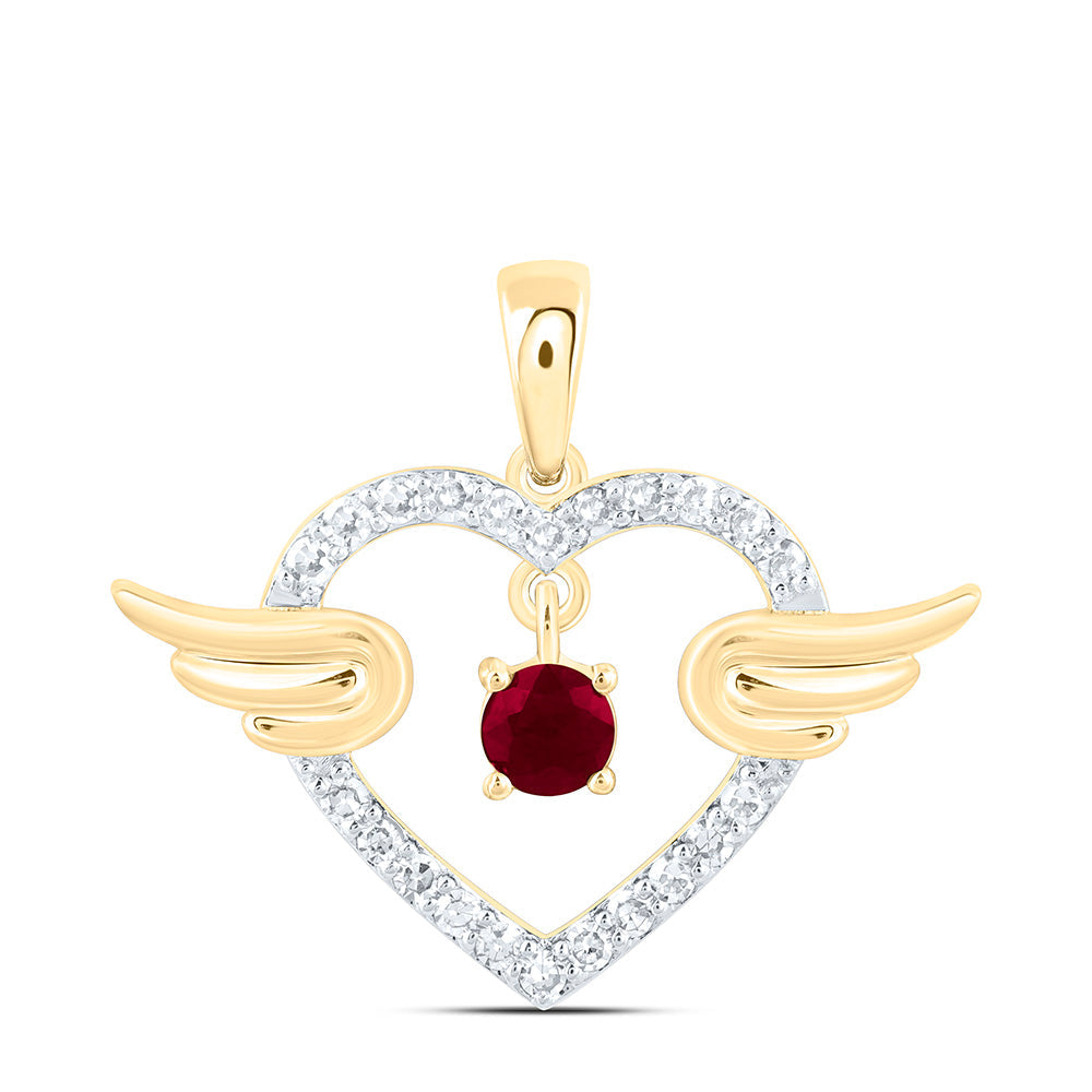 1/10CTW-NAT DIA NK 2.90MM RD-RU NAT GEM HEART WINGS PENDANT Daisy Joyeria