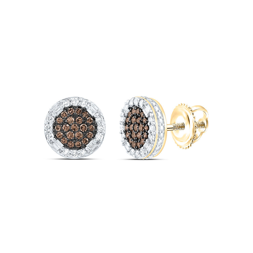 1/2CTW-NAT DIA NK FASHION COGNAC NATURAL ROUND EARRING Daisy Joyeria