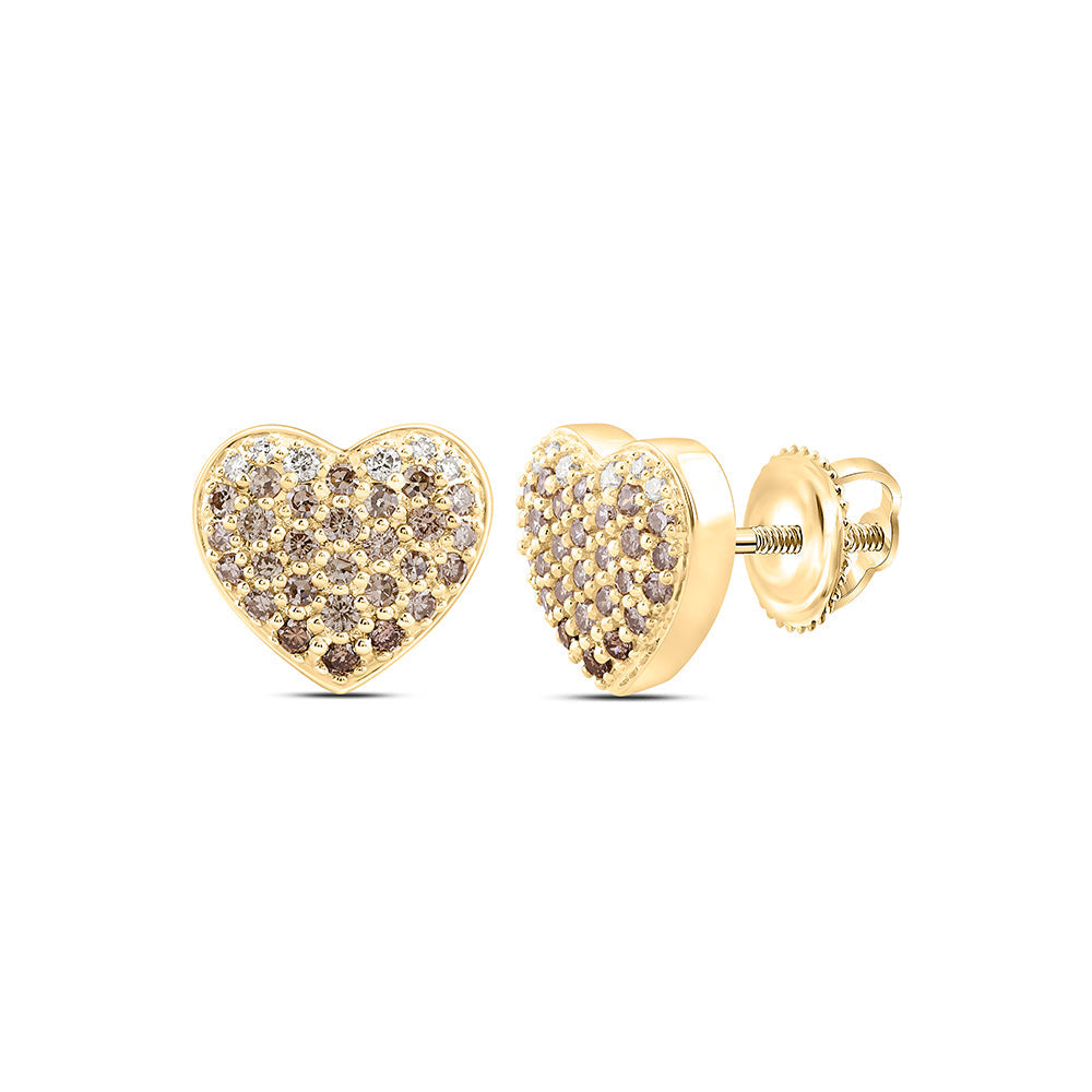 1/2CTW-NAT DIA NK FASHION COGNAC NATURAL HEART EARRING Daisy Joyeria