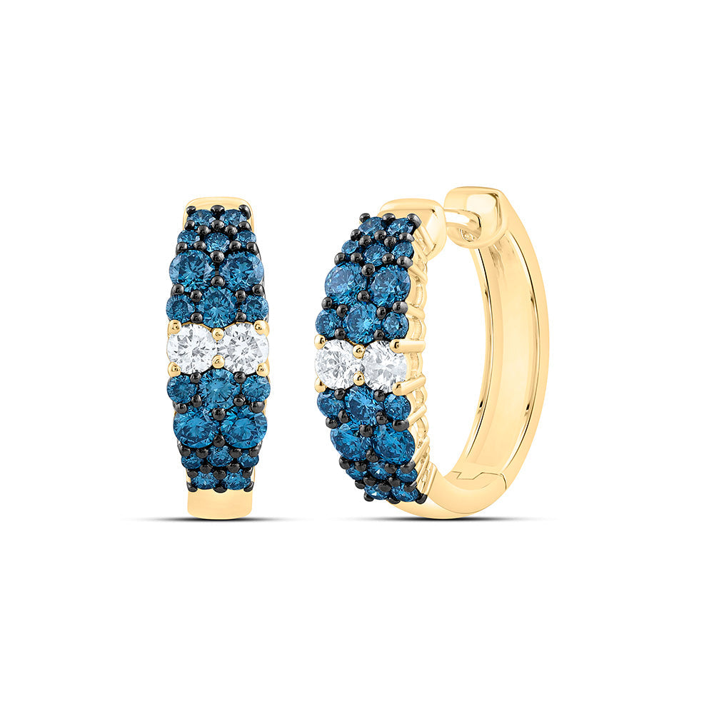 1 1/4CTW-NAT DIA CN FASHION BLUE DIAMOND HOOP EARRING Daisy Joyeria