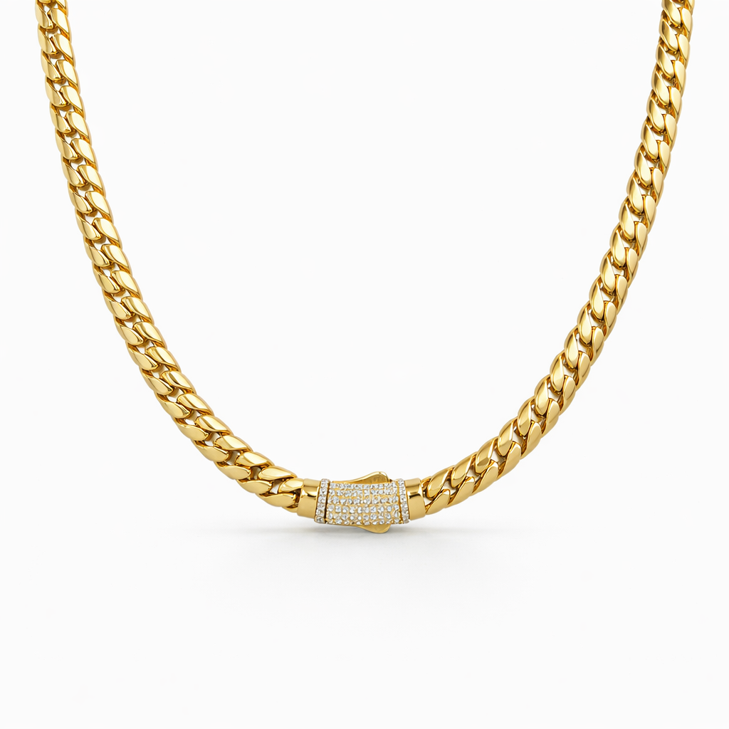 Cadena Hueca con Cierre de Piedras en Oro 10K Daisy Joyeria