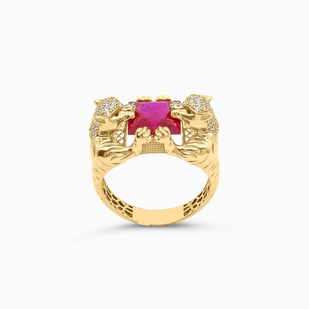 Anillo de Panteras en Oro 10K con Piedra Roja Pochy Jewelry