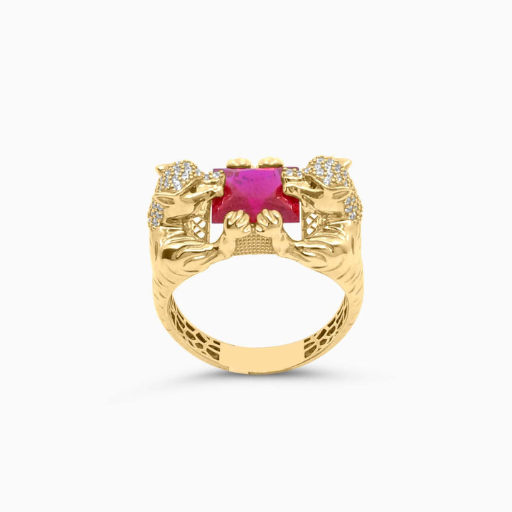 Anillo de Panteras en Oro 10K con Piedra Roja Pochy Jewelry