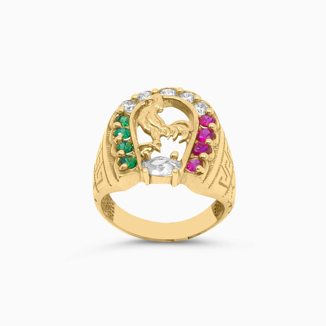 Anillo de Gallo en Oro 10K con Piedras Tricolor Pochy Jewelry