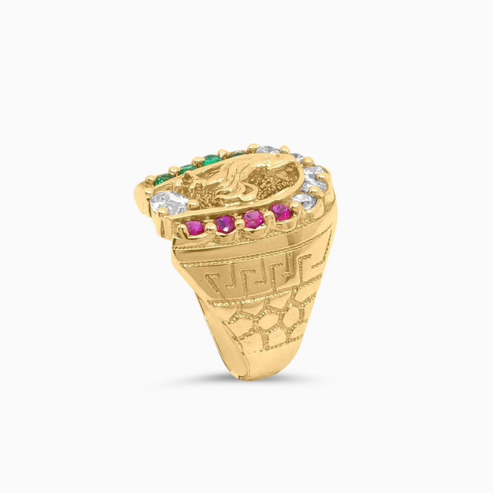 Anillo de Gallo en Oro 10K con Piedras Tricolor Pochy Jewelry