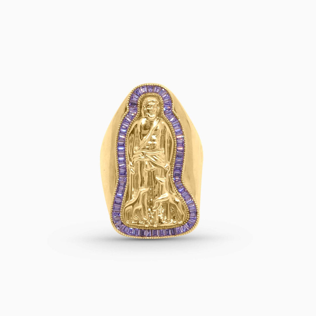 Anillo de San Lázaro en Oro 10K con Borde de Piedras Moradas Pochy Jewelry