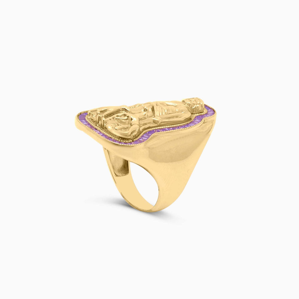 Anillo de San Lázaro en Oro 10K con Borde de Piedras Moradas Pochy Jewelry