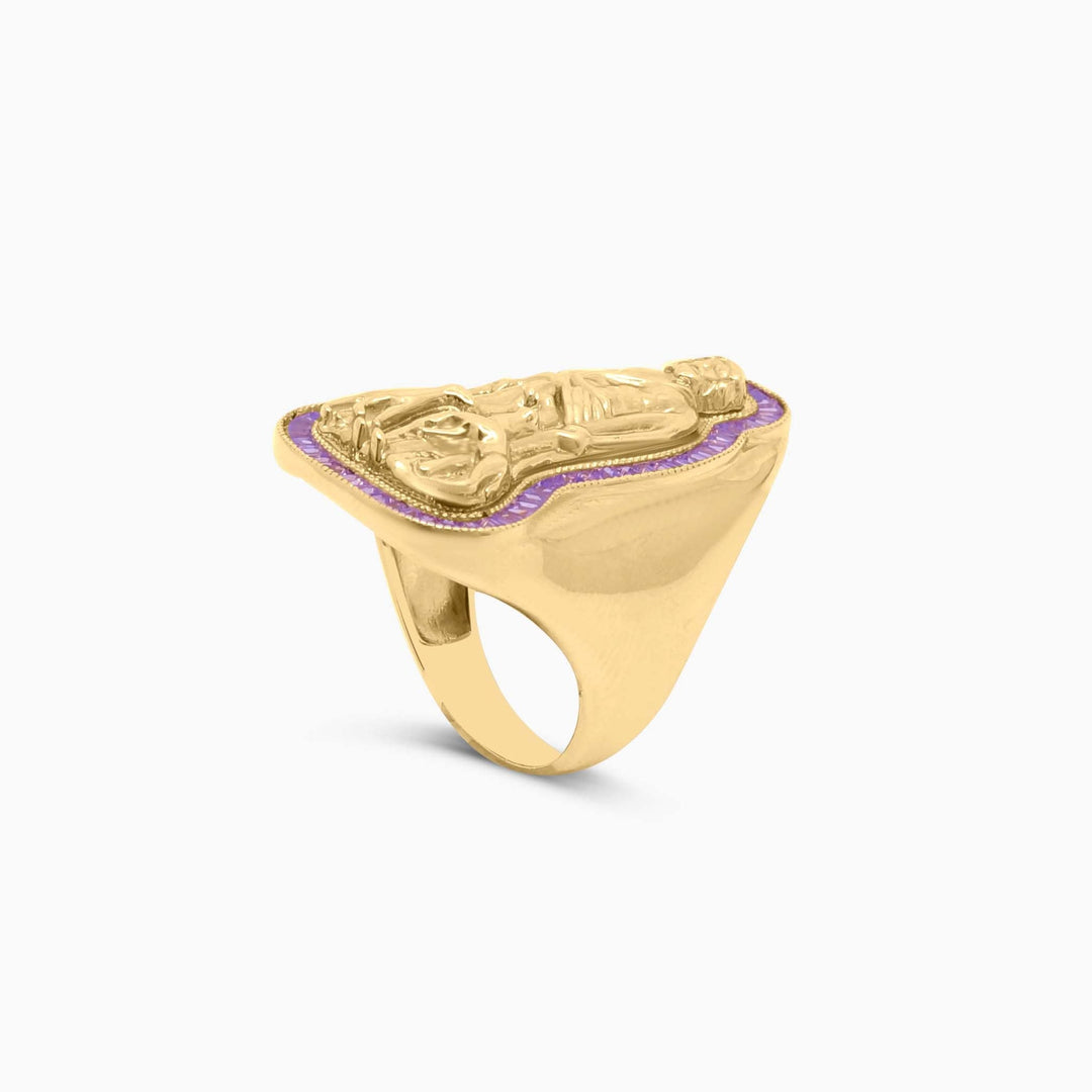 Anillo de San Lázaro en Oro 10K con Borde de Piedras Moradas Pochy Jewelry