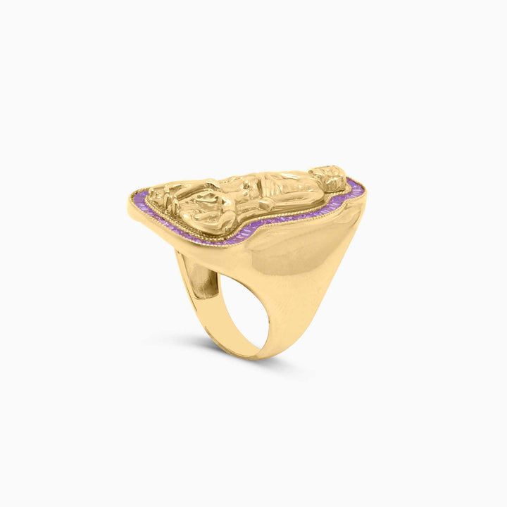 Anillo de San Lázaro en Oro 10K con Borde de Piedras Moradas Pochy Jewelry