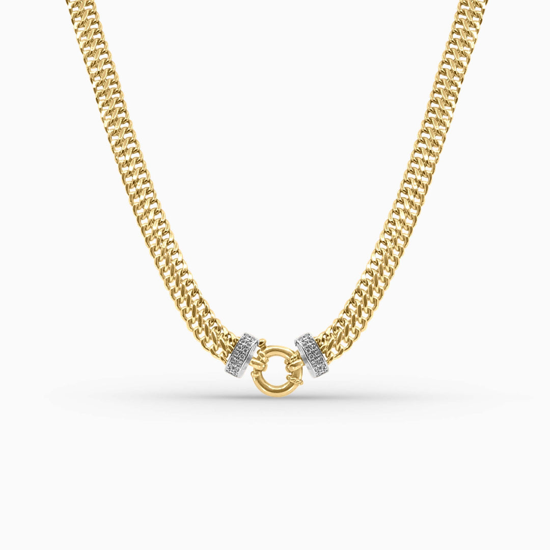 Cadena Doble con Cierre Circular Pave 10k Daisy Joyeria