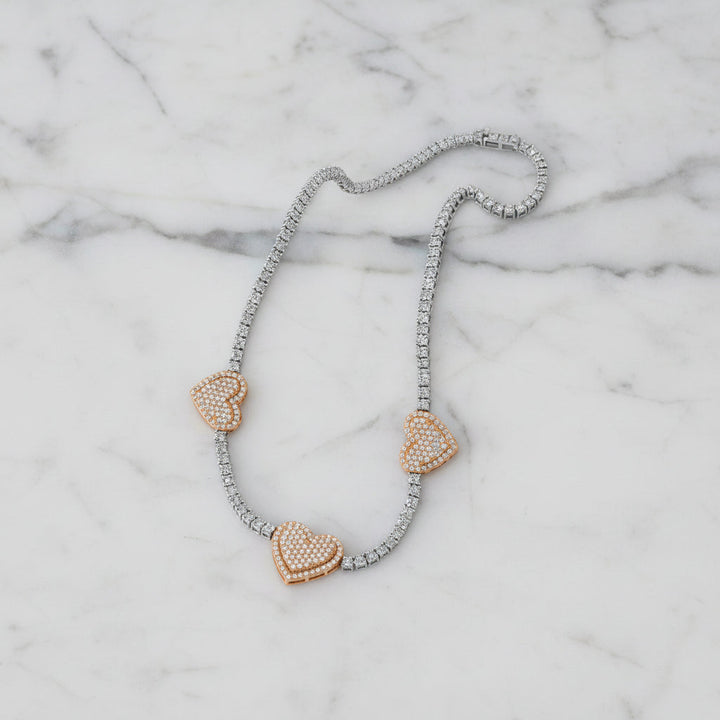 Cadena Tennis con Corazones Diamantados Pavé en Oro 10K Daisy Joyeria
