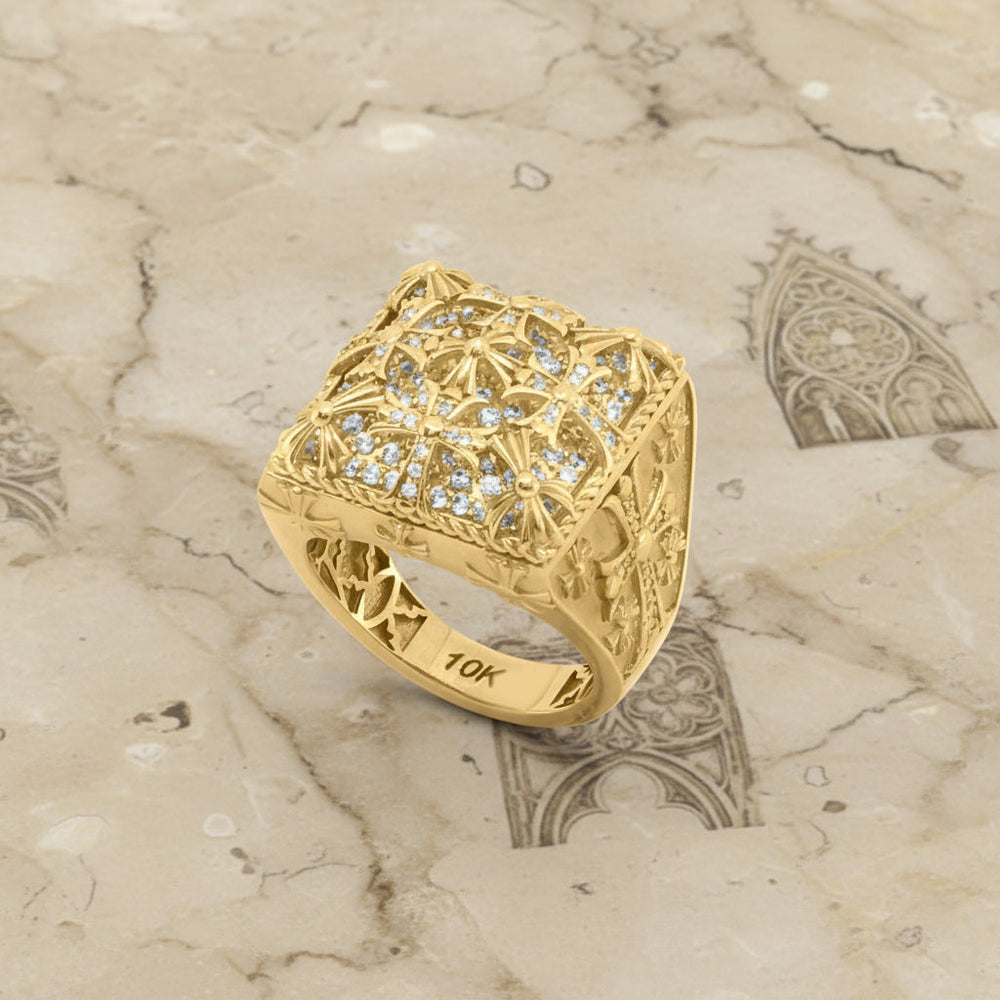 Anillo Gothico con Circonias Pavé en Oro 10K Daisy Joyeria