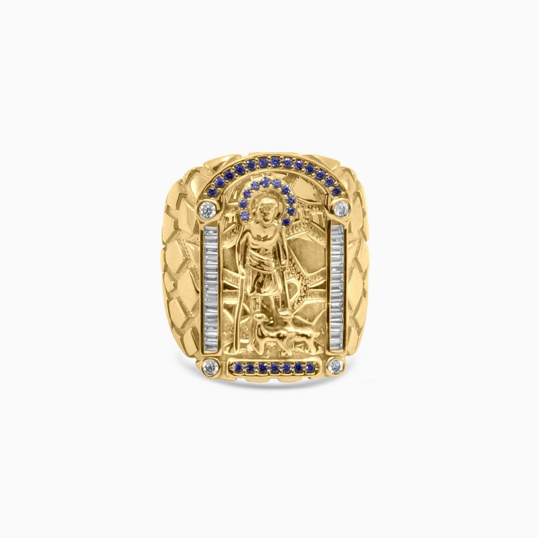 Anillo San Lázaro con Circonias Azules en Oro 10K Daisy Joyeria