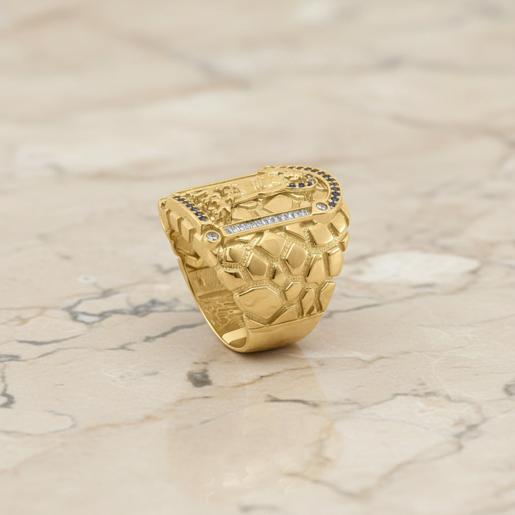 Anillo San Lázaro con Circonias Azules en Oro 10K Daisy Joyeria