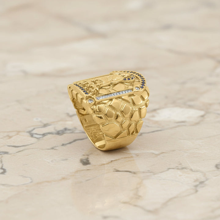 Anillo San Lázaro con Circonias Azules en Oro 10K Daisy Joyeria