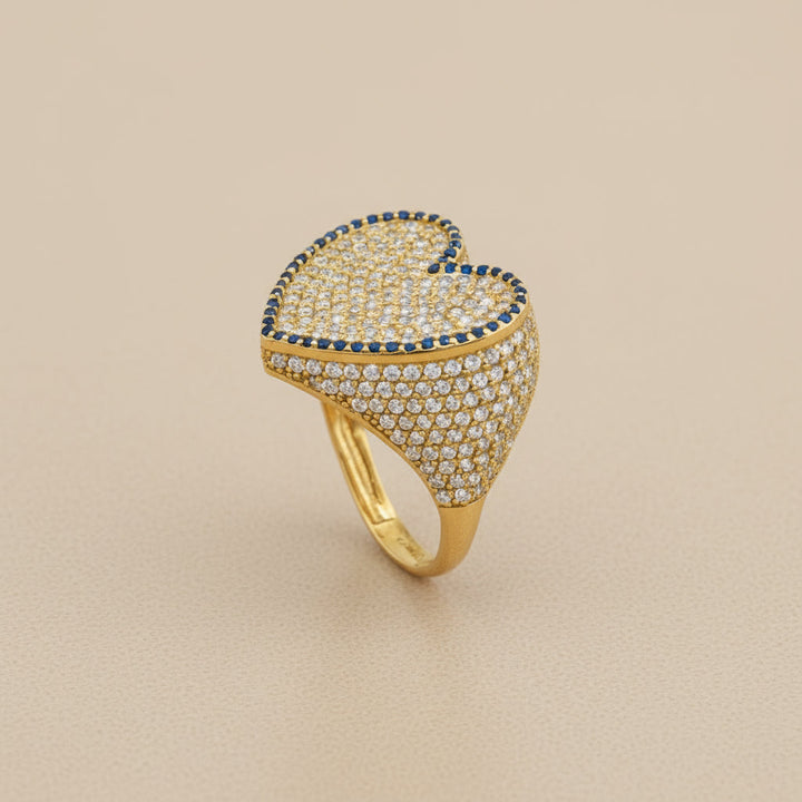 Anillo Corazón Pavé con Bordes Azules en Oro 10K Daisy Joyeria