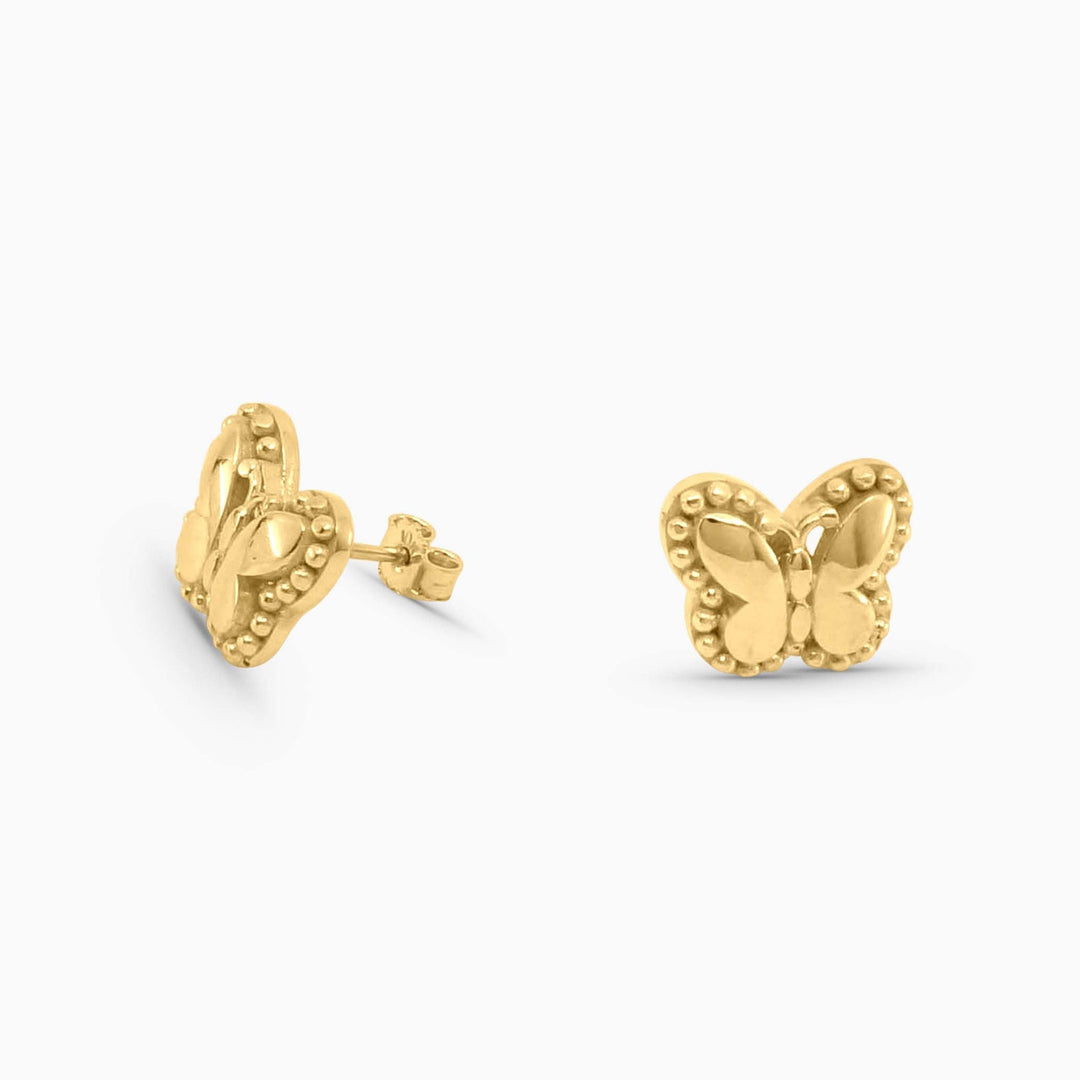 Aretes Mariposa Texturizada Dorada en 10k Daisy Joyeria