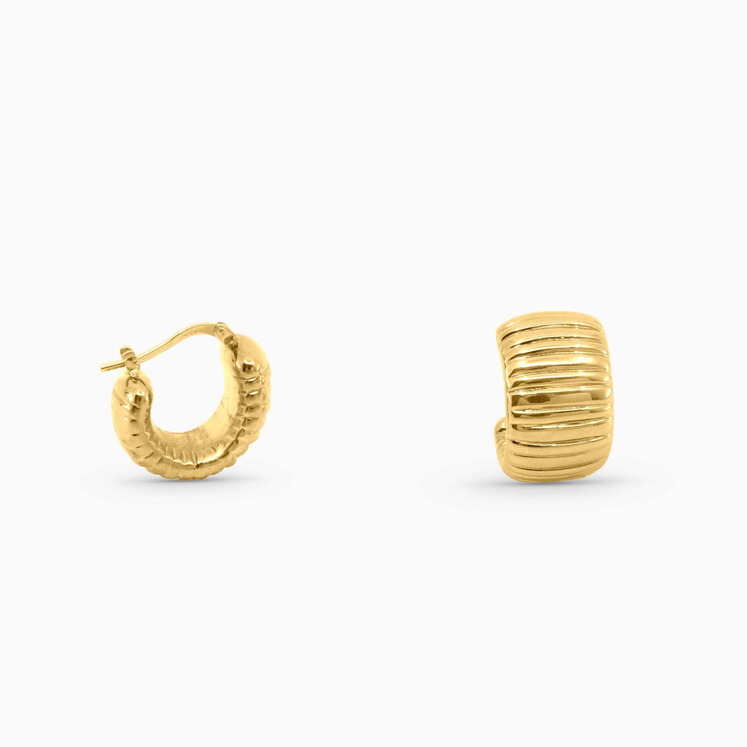Aretes Argolla Acabado Acanalado en 14k Daisy Joyeria