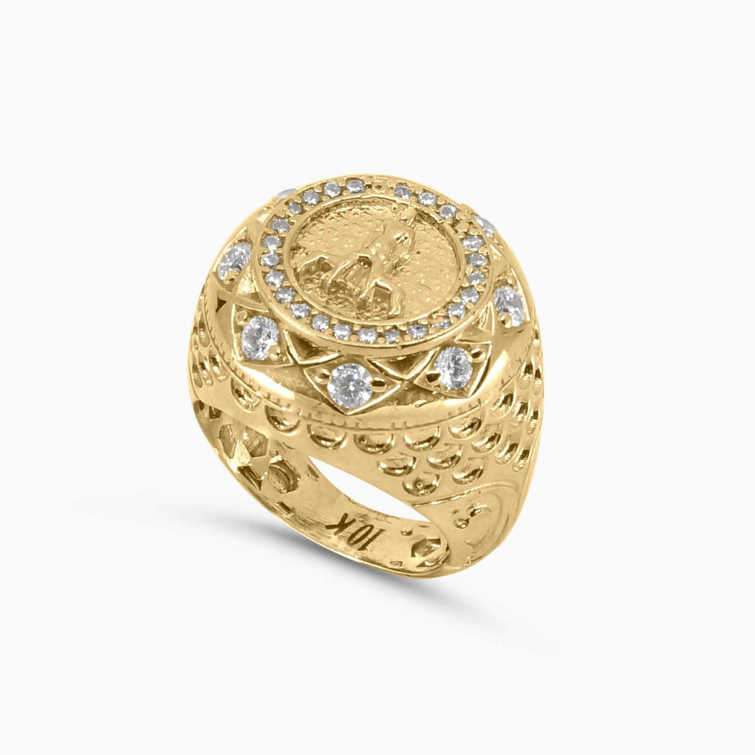 Anillo Redondo Cluster con San Lázaro en Oro 10K Pochy Jewelry