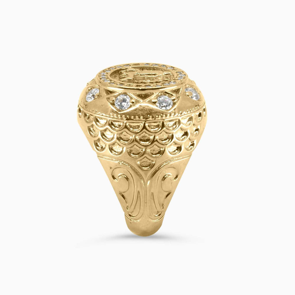 Anillo Redondo Cluster con San Lázaro en Oro 10K Pochy Jewelry