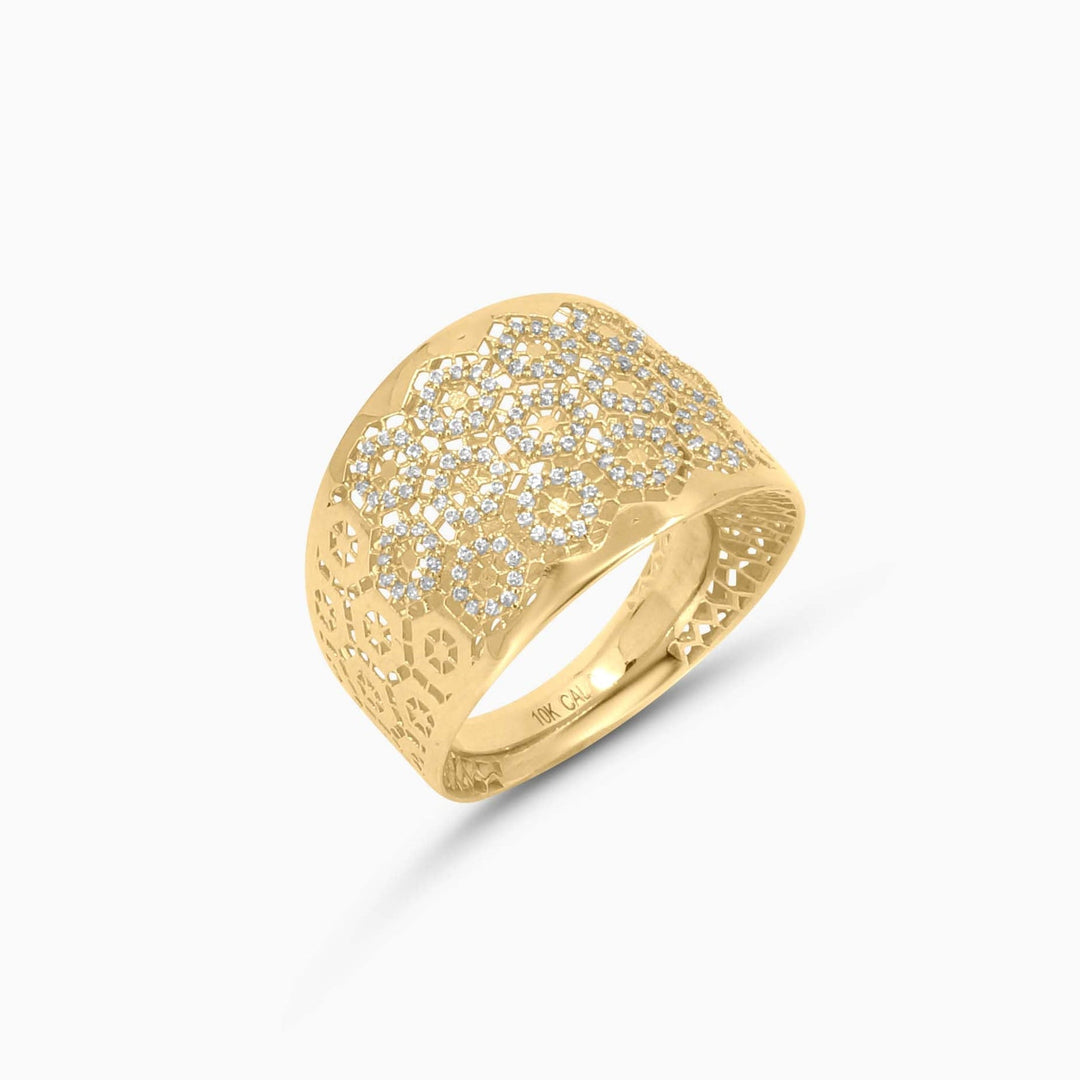 Anillo de Malla con CZ en Oro 10K Pochy Jewelry