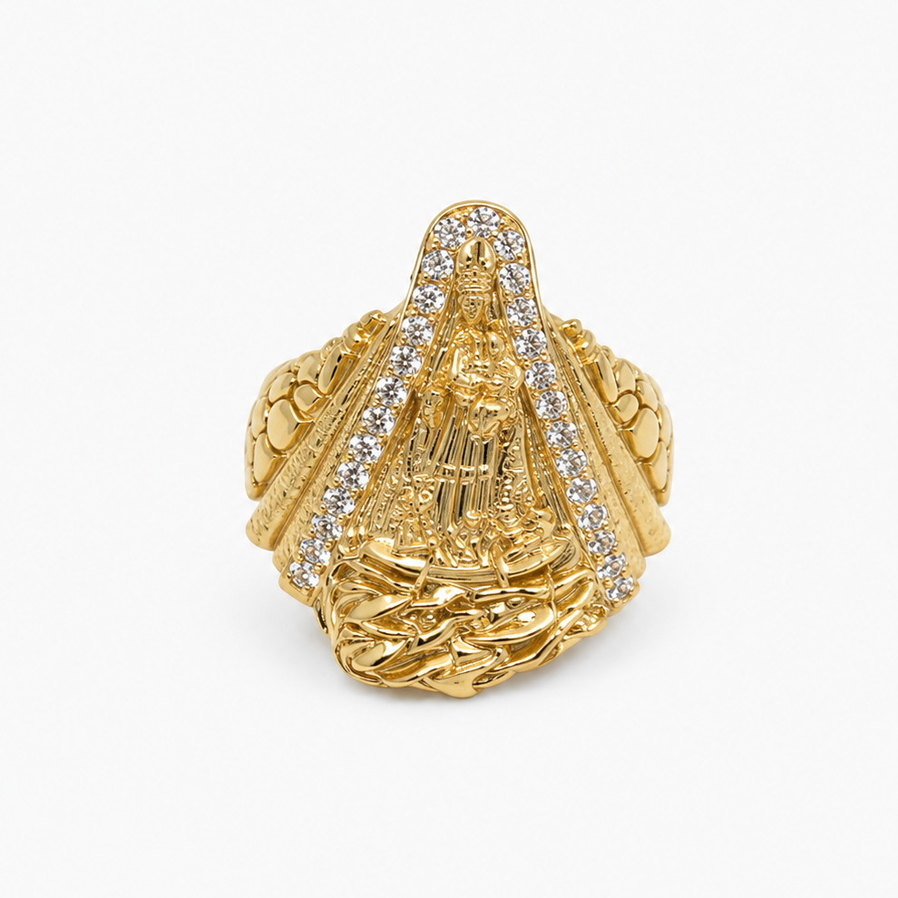 Anillo de Hombre Virgen de la Caridad del Cobre en Oro 10K Daisy Joyeria