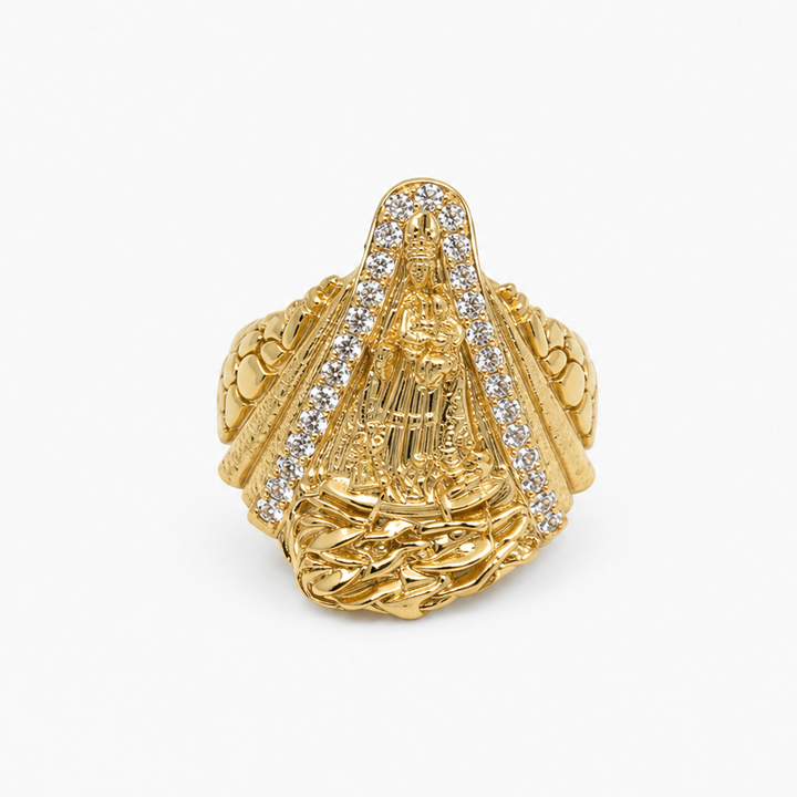 Anillo de Hombre Virgen de la Caridad del Cobre en Oro 10K Daisy Joyeria