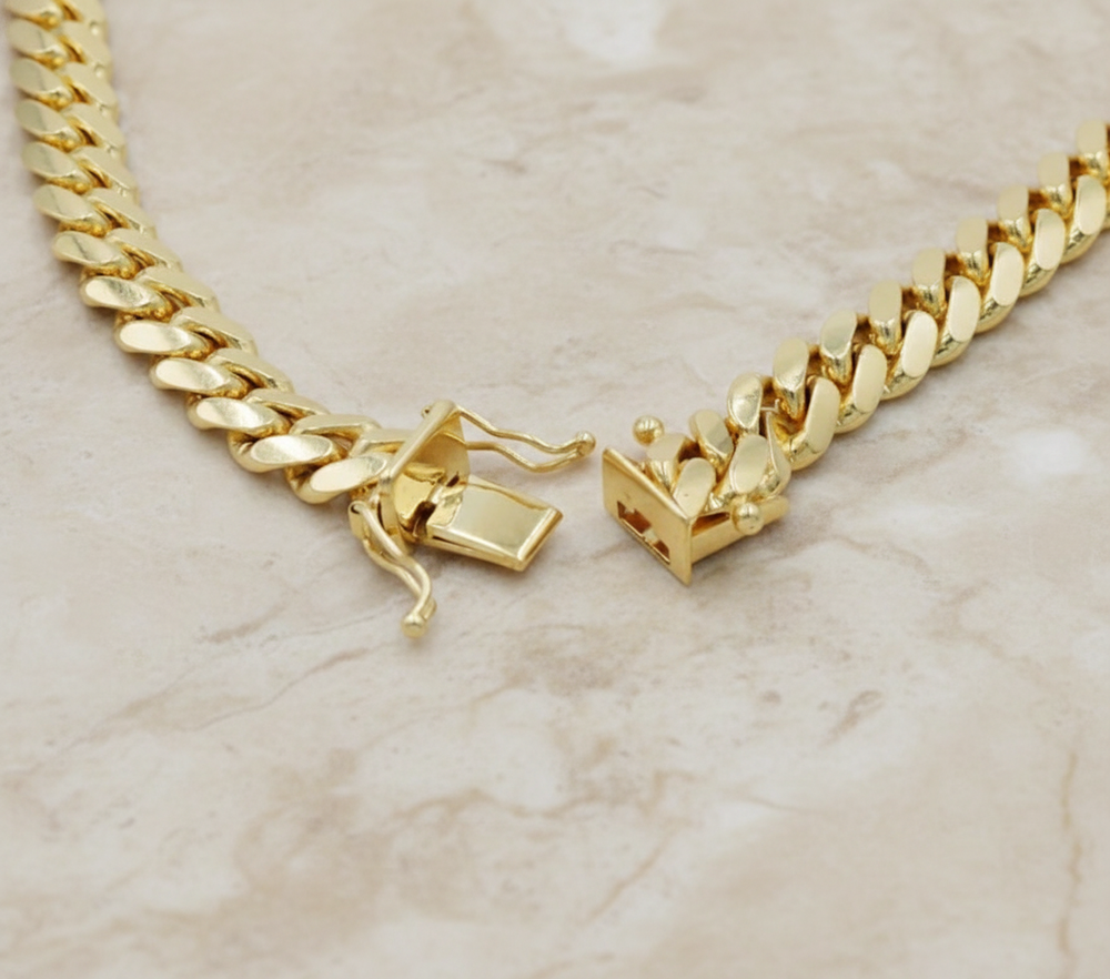Cadena Cubana Sólida Hecha a Máquina de 6mm – Oro 10K Pochy Jewelry